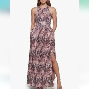 Eliza J Metallic Floral Plum Dress Gown Size 16